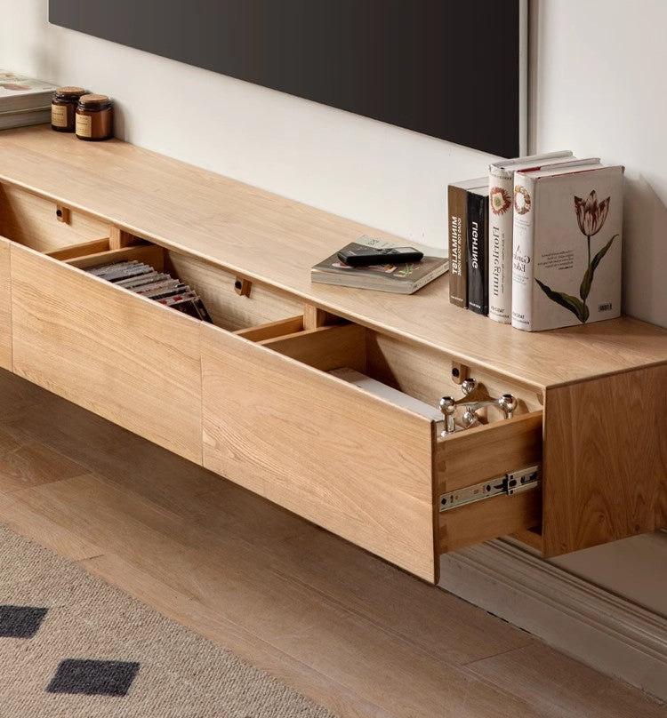 Poplar, Oak Solid Wood TV Cabinet Minimalist Light Suspended-