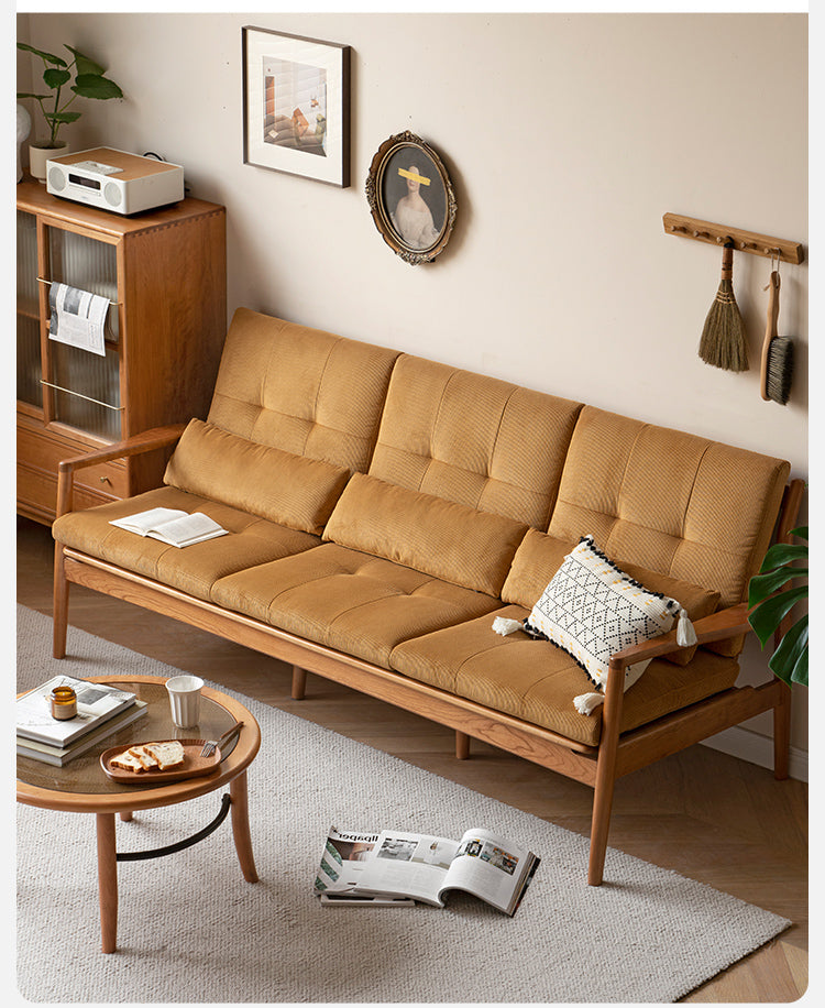 Oak Solid Wood Rattan Vintage Dual-purpose Sofa.