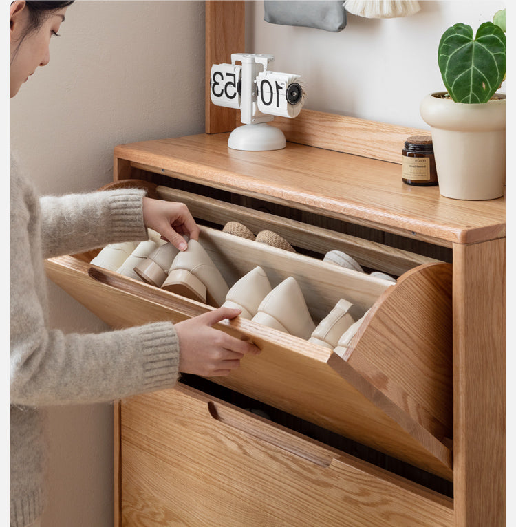 Oak, Poplar Solid Wood Ultra Thin Shoe Cabinet