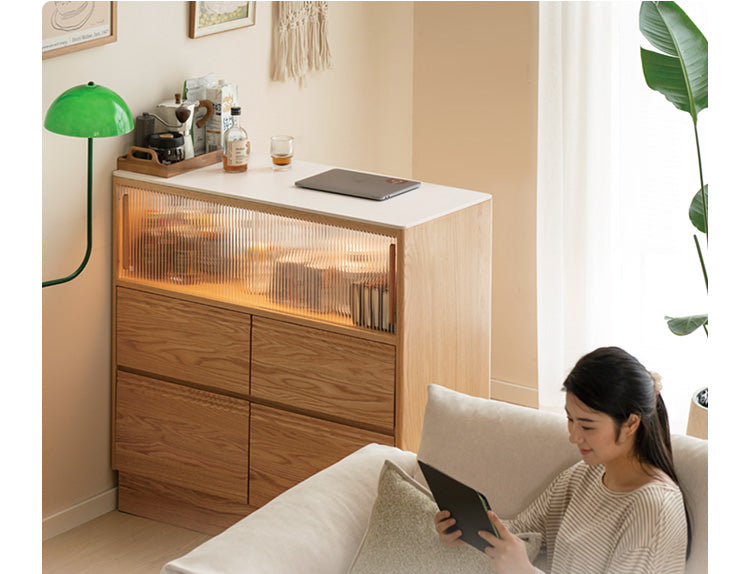 Oak Solid Wood Partition Multi functional Storage Cabinet