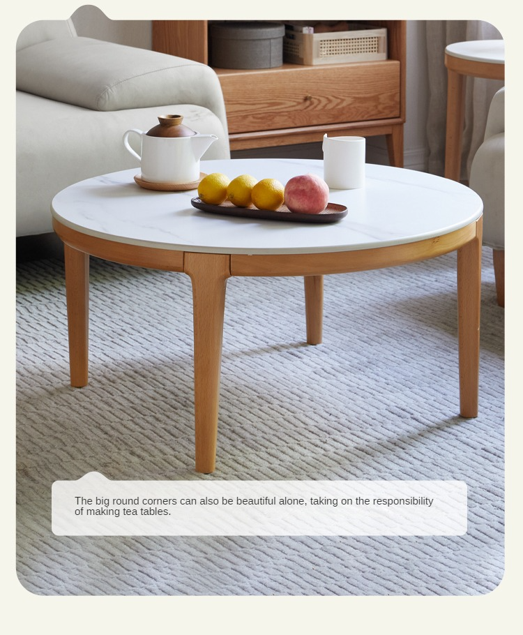 Beech Solid Wood Coffee Table Slate Side Table Combination