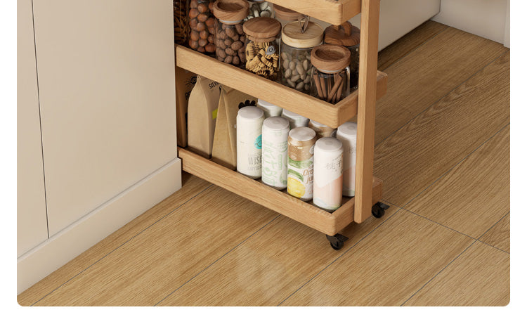 Oak Solid Wood Mobile Storage Rack Cart Ultra Narrow
