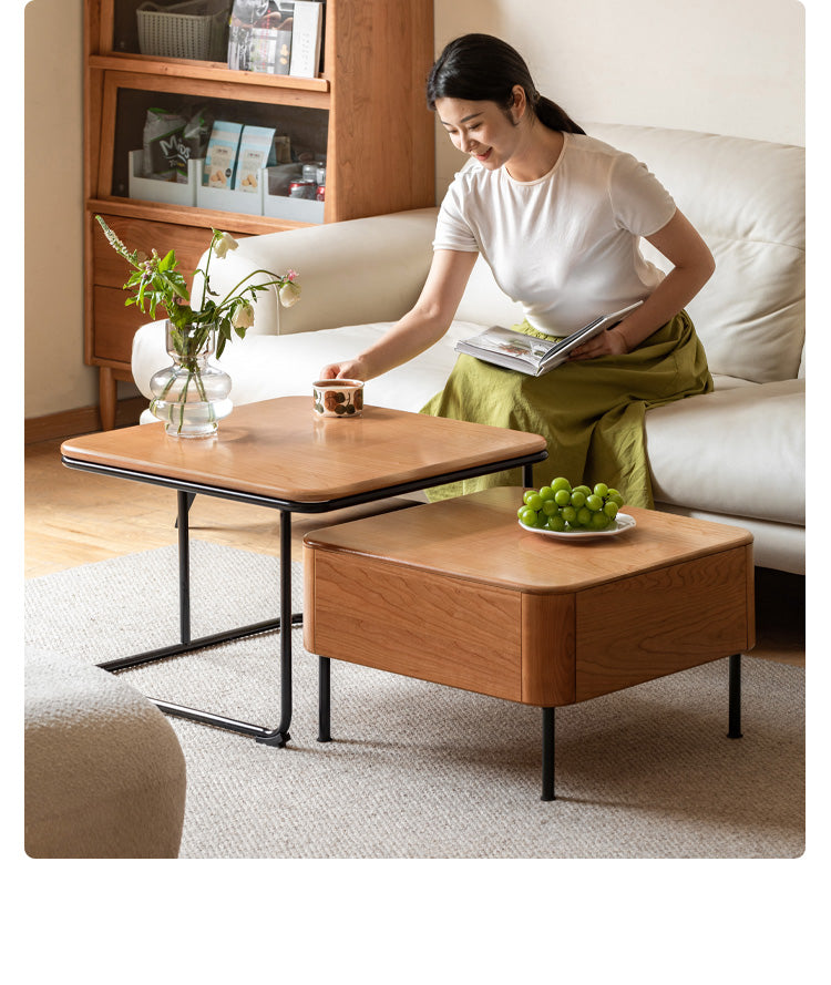 Cherry Solid Wood Combination Coffee Table Mid-Century Style