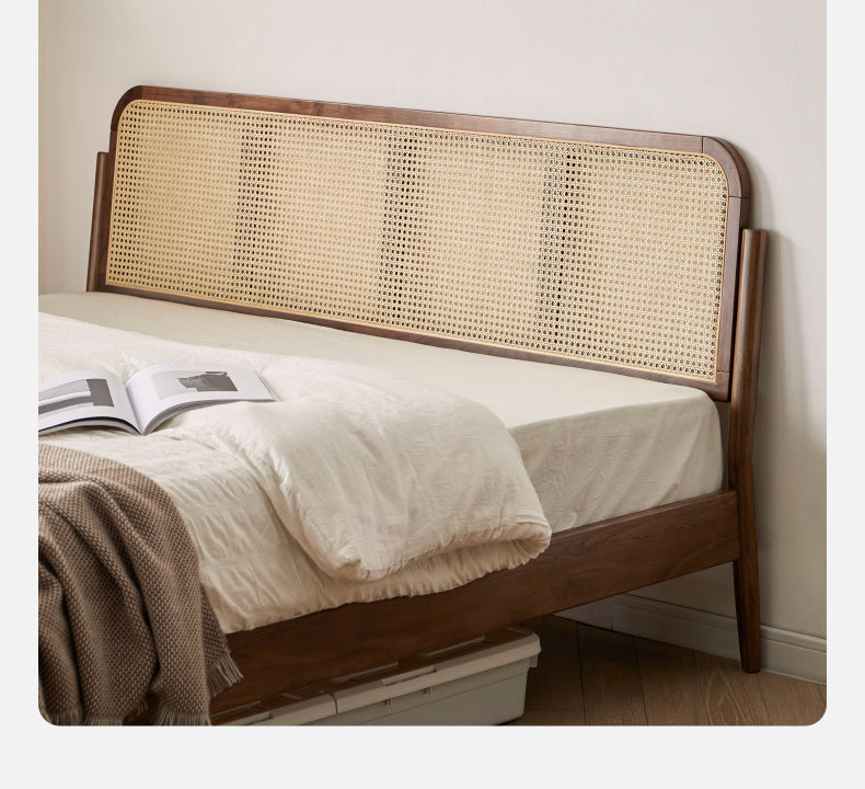 North American Black Walnut Solid Wood Rattan Bed