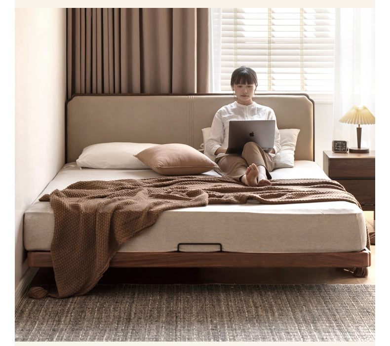North American Black Walnut, Oak Technical Cloth Organic Leather Soft Suspended Bed