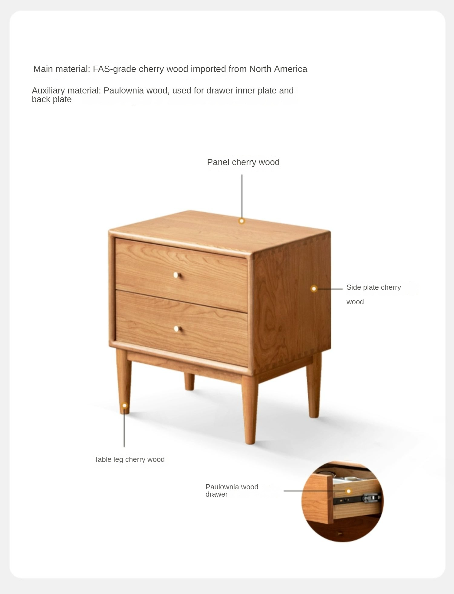 South American Walnut, Black Walnut, Cherry, Ash Solid Wood Nightstand.