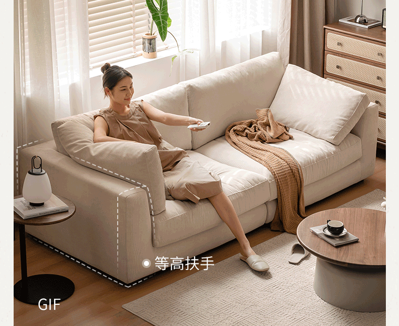 Fabric Sofa Straight Sofa White Cream Style.