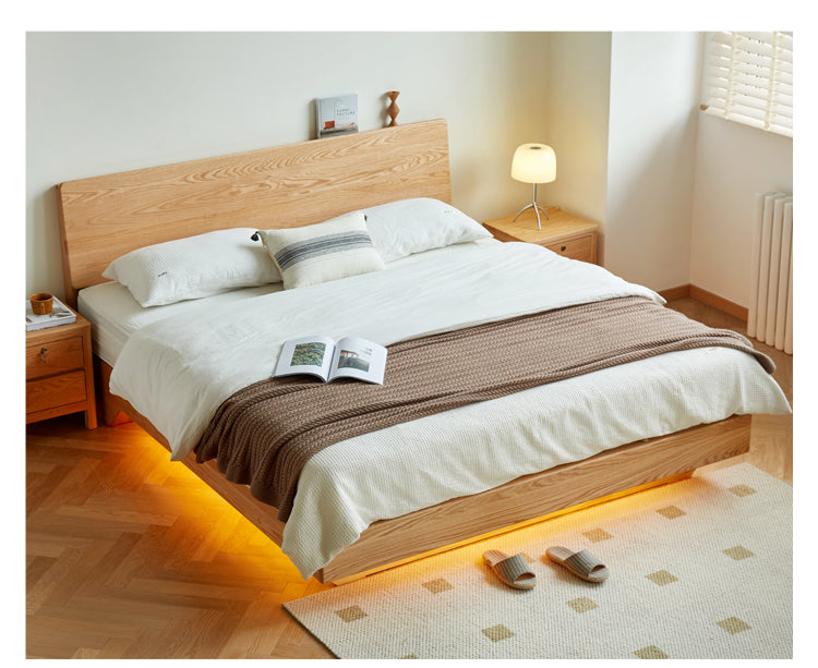 Oak,Black Walnut Solid Wood Suspended Luminous Box Bed