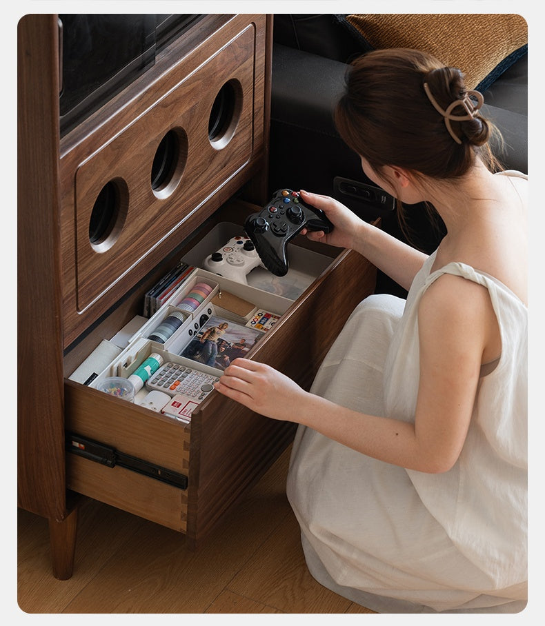Black Walnut, Golden Sandalwood Solid Wood Antique Locker Retro Side Cabinet.