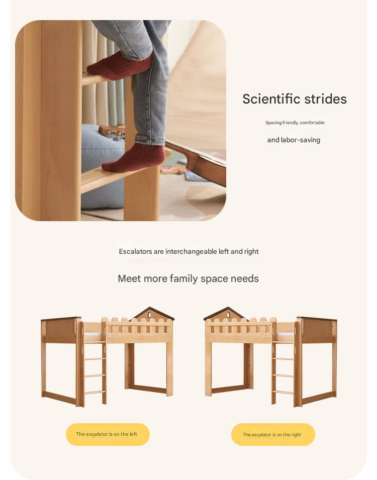 Beech solid wood Multi-functional high bed<