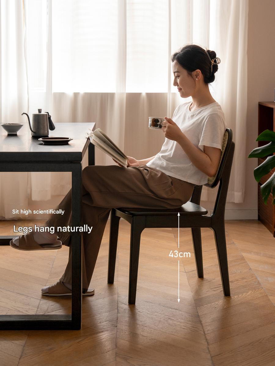 4 pcs Oak Solid Wood Back Rattan Dining Chair