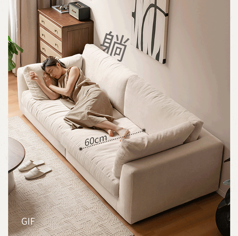 Fabric Sofa Straight Sofa White Cream Style.