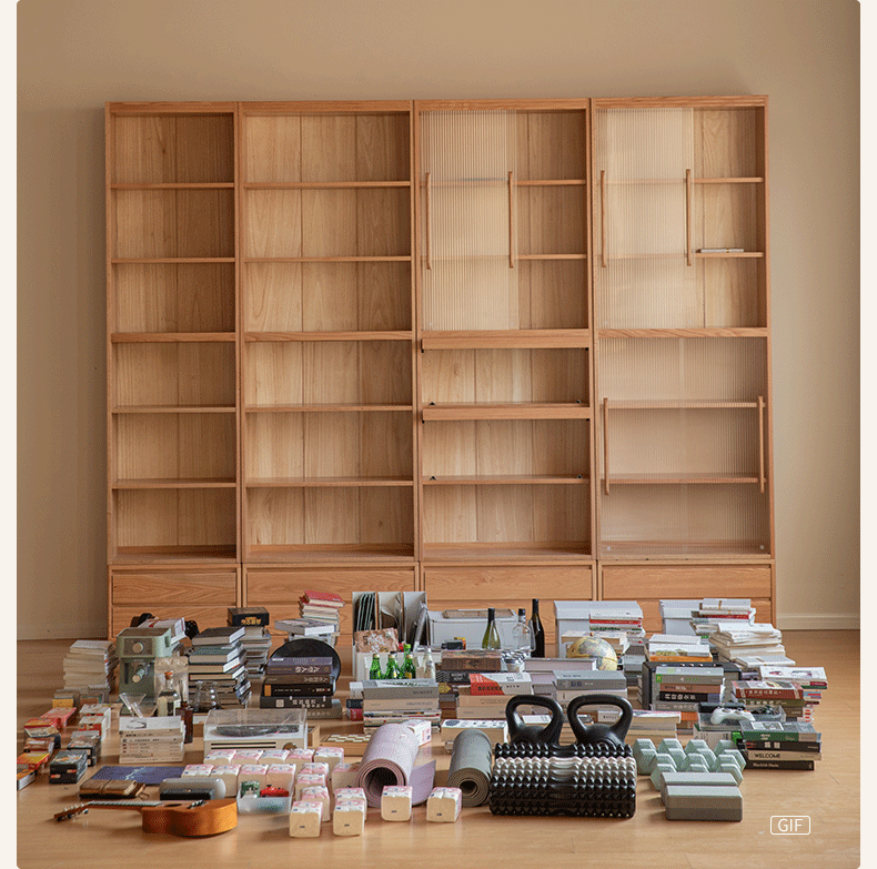 Oak, Ash Solid Wood Wall-Mounted Bookcase with Simple Storage Design