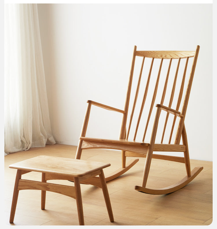 Oak Solid Wood Genuine Leather Rocking Chair :
