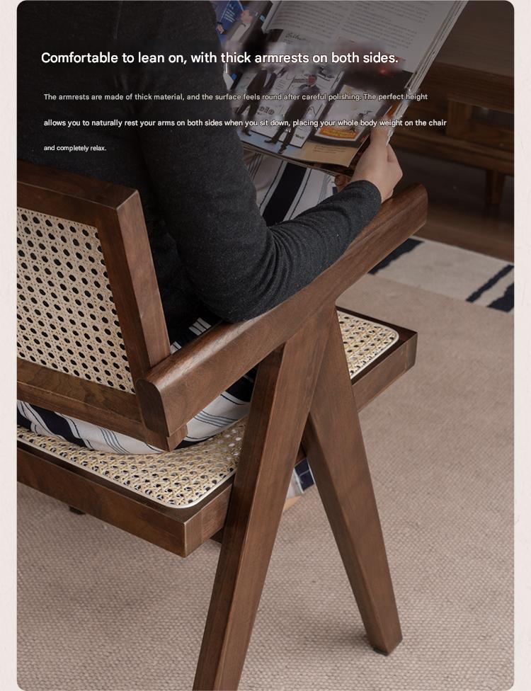 Black Walnut Solid Wood Wabi-Sabi Style Rattan Chair