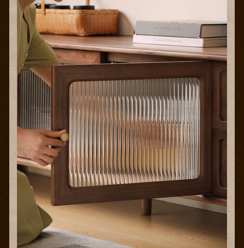 Black Walnut Solid Wood American Retro Locker TV Cabinet.