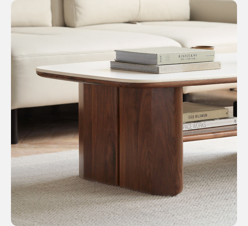 Rubber, Black Walnut, Сherry Solid Wood Rock Plate Coffee Table