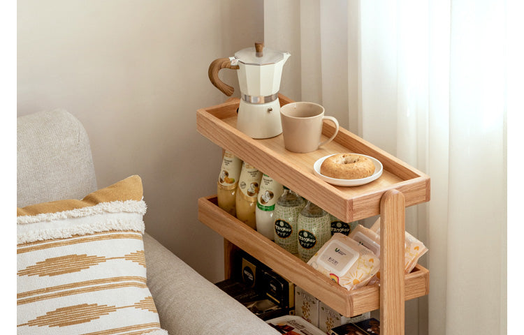 Oak Solid Wood Mobile Storage Rack Cart Ultra Narrow