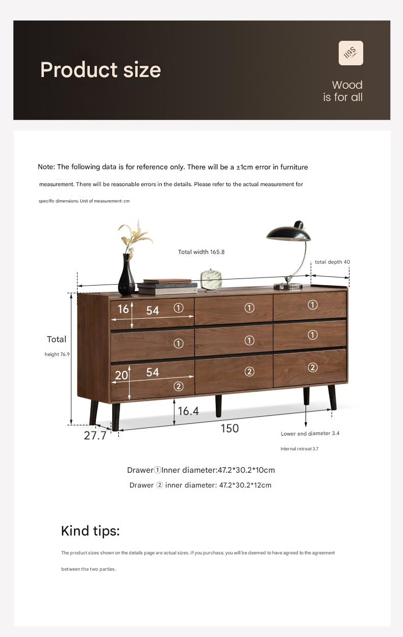 Black Walnut Solid Wood Italian Light Luxury Drawer Cabinet