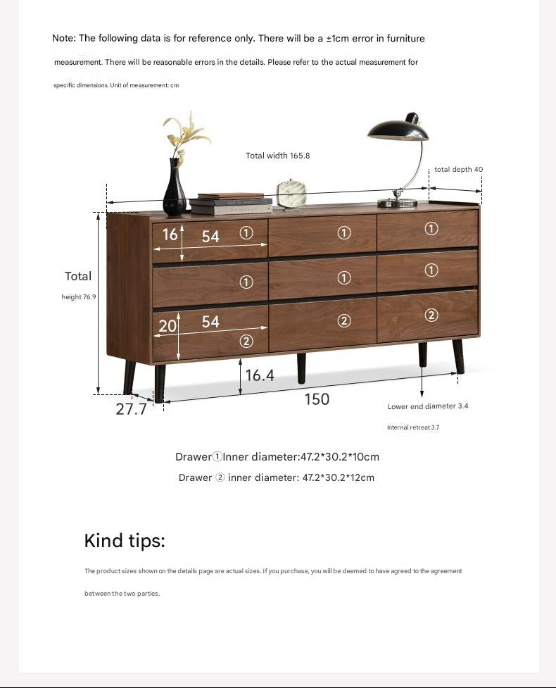 Black Walnut Solid Wood Italian Light Luxury Drawer Cabinet