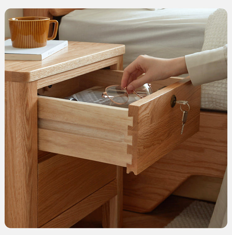 Oak Solid Wood, Solid Rubberwood Nightstand with Locker.
