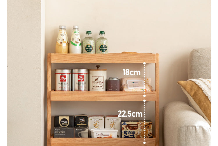 Oak Solid Wood Mobile Storage Rack Cart Ultra Narrow