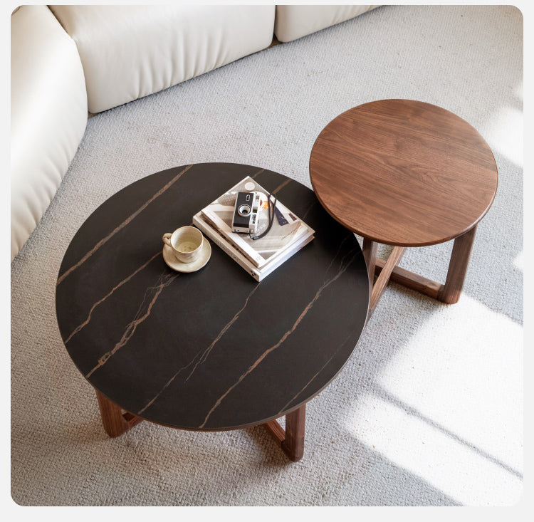 Black Walnut Solid Wood Combination Coffee Table Rock Surface