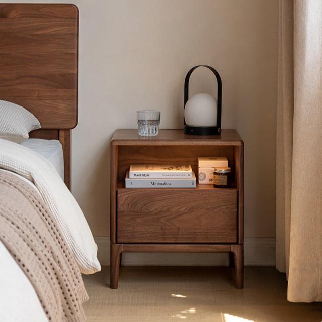 Black Walnut, Ash Solid Wood Nightstand With Light
