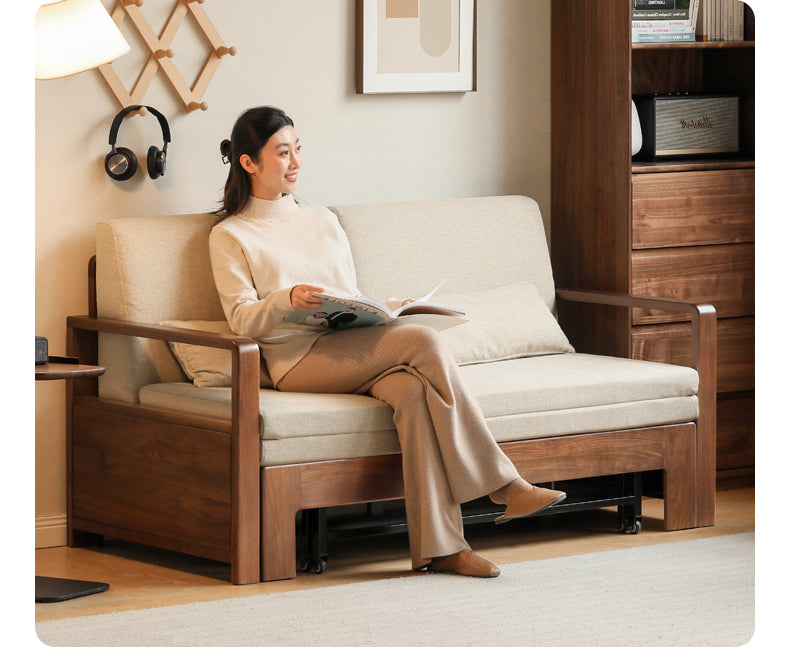 Black Walnut, Solid Sandalwood Folding Sofa Bed.