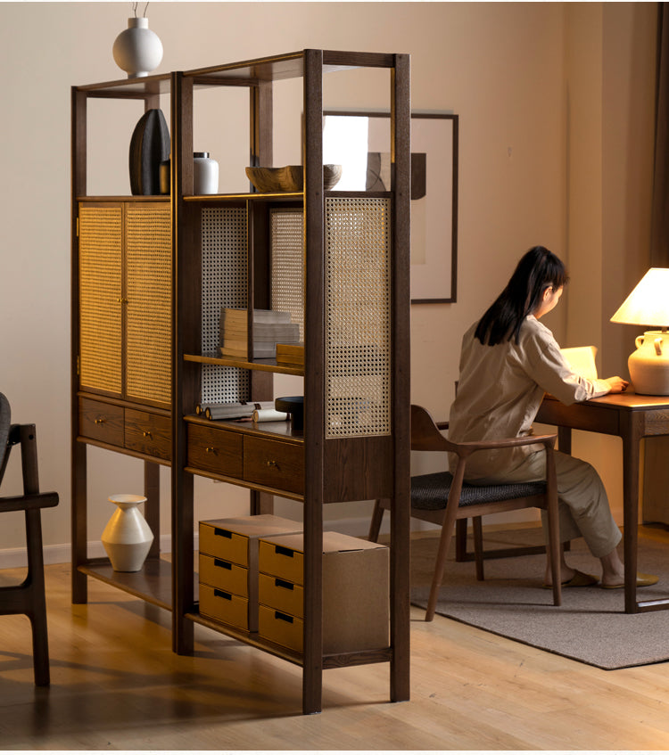 Black Walnut, Ash Solid Wood Bookshelf Display Cabinet Simple Bookcase