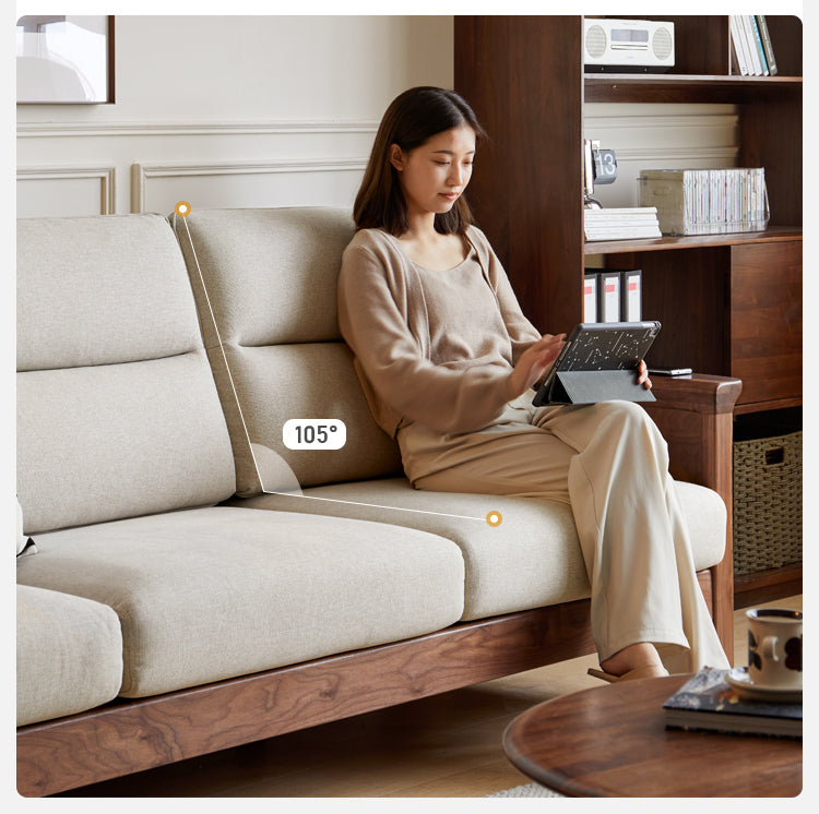 Sandalwood, Black Walnut Solid Wood Fabric Sofa.