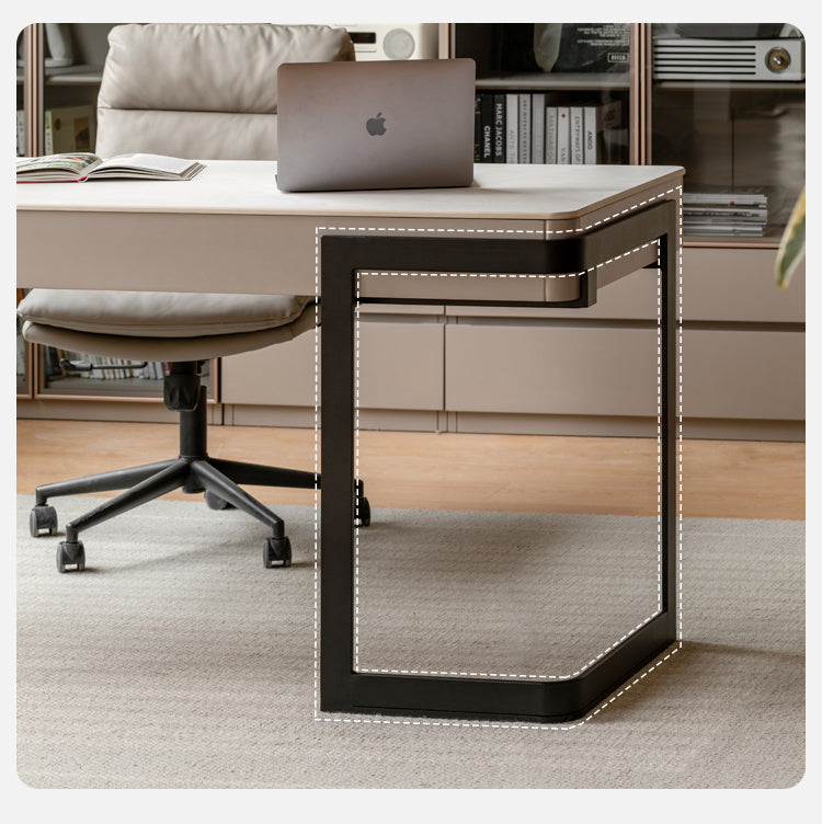 Ash solid wood rock board Italian light luxury office desk with drawer"
