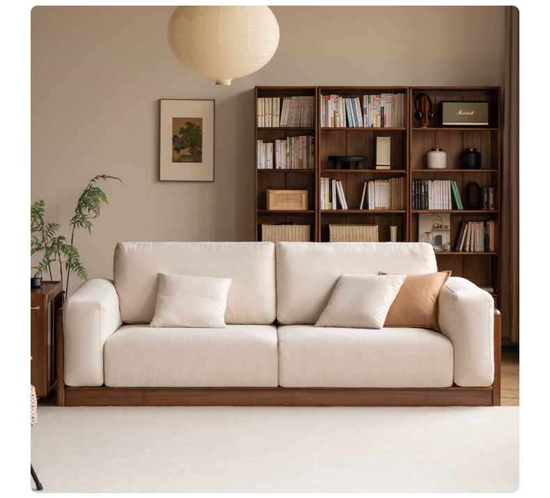 Ash Solid Wood Floor Fabric Tofu Block Sofa.