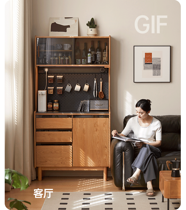 Cherry Solid Wood Rock Board Retro Storage Cabinet