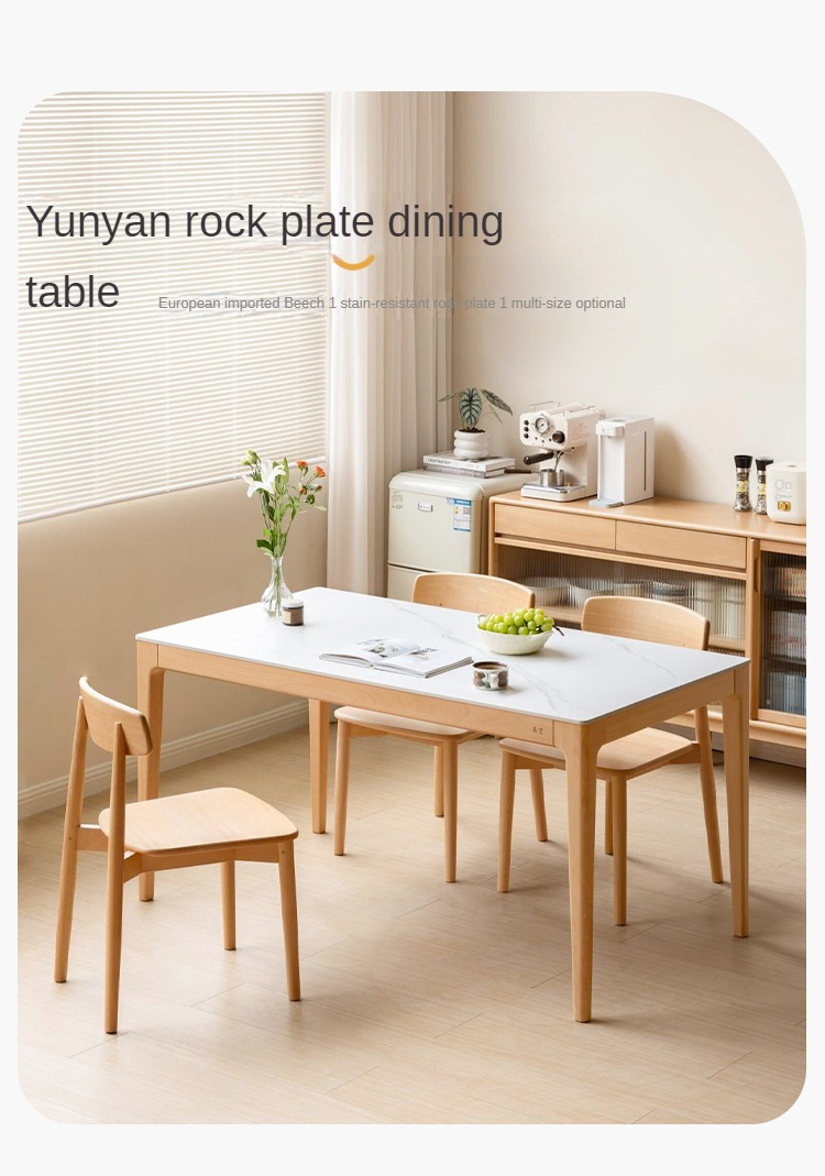 Beech Solid Wood Rectangular Slate Dining Table
