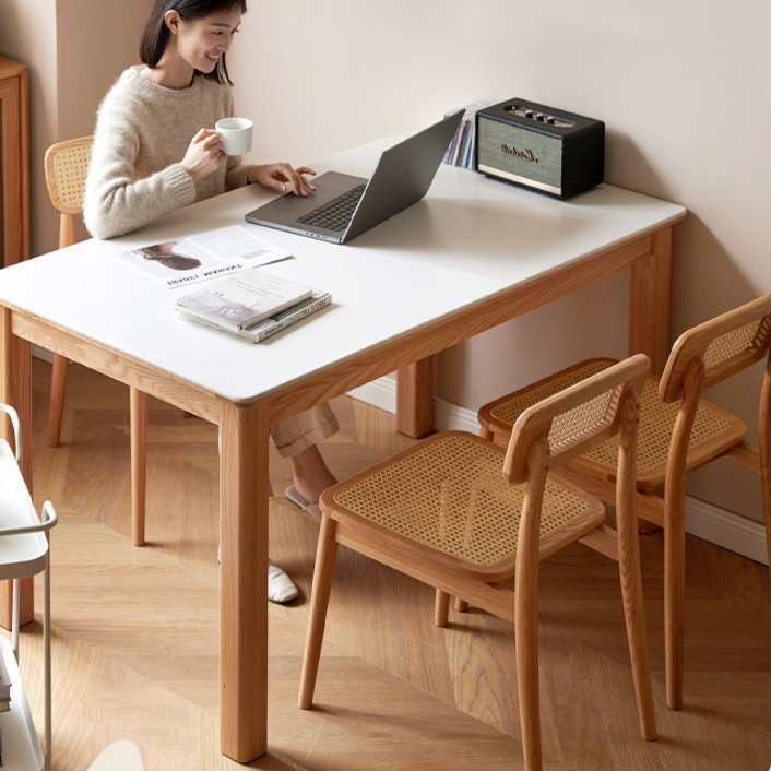 Oak, Beech Solid Wood Modern Slate Dining Table