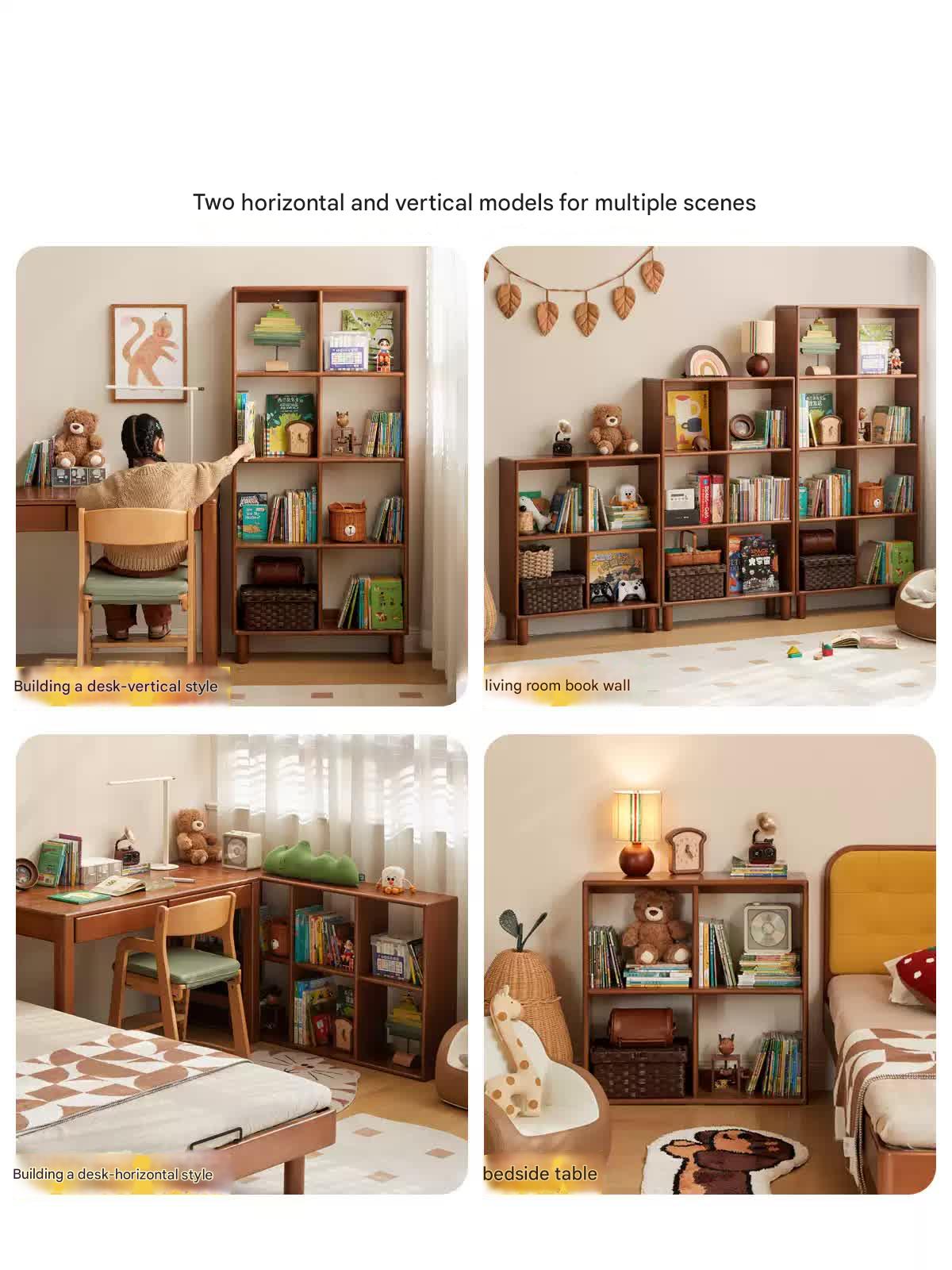 Poplar Solid Wood Children's Retro Lattice Bookshelf.