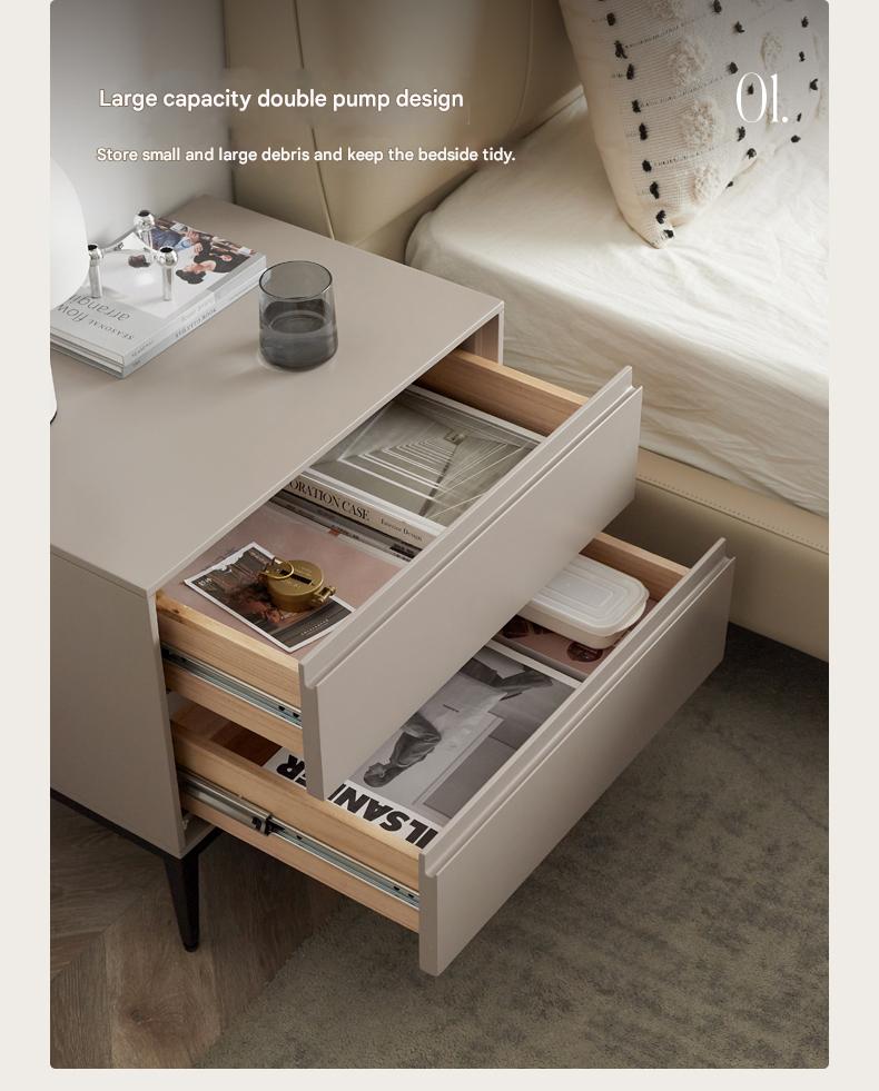 Genuine Leather Cowhide Bed Light Luxury Style Bedroom Complete Set of Furniture.