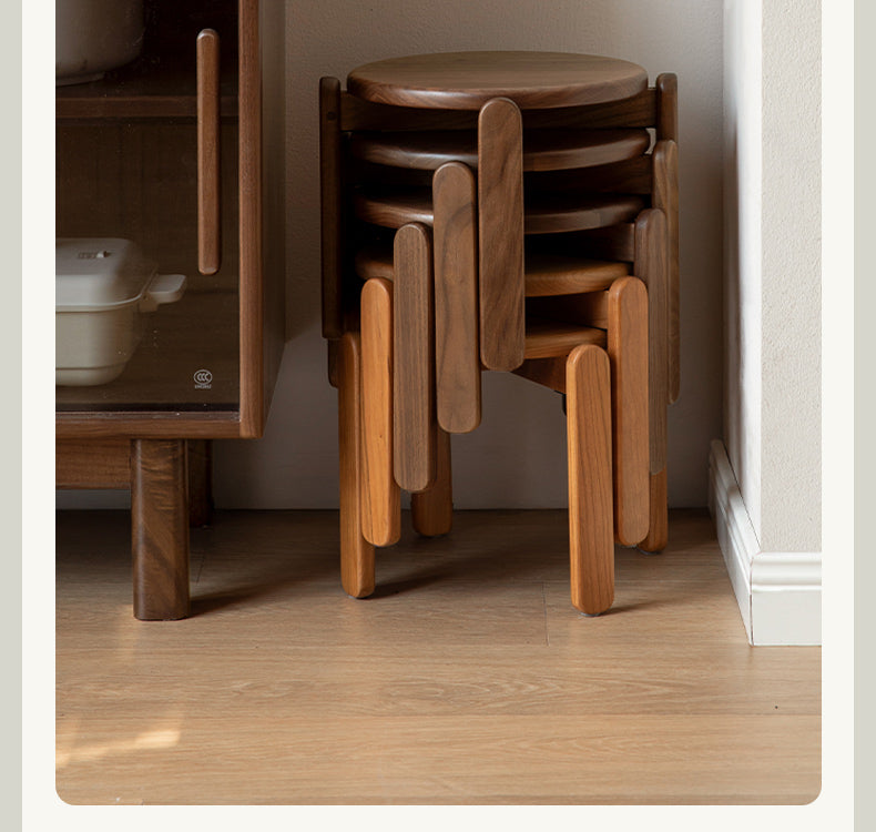 Black Walnut, Cherry Solid Wood Stacked Round Stool