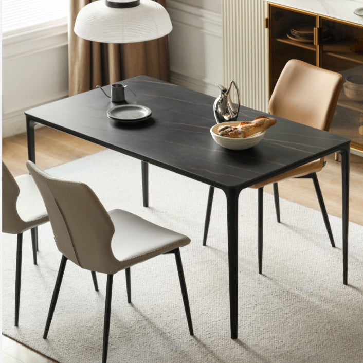Rock Slab+Metal Italian Light Luxury Black Dining Table