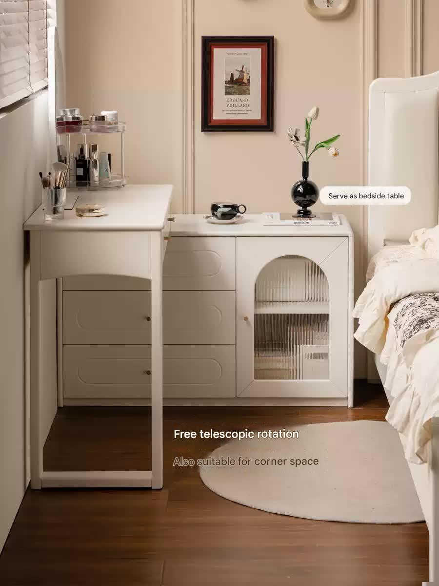 Solid Rubberwood White Cream Style Dressing Table.