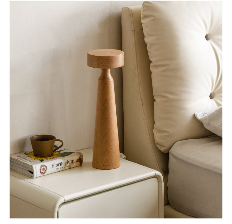Beech solid wood table bedside mushroom LED light lamp"