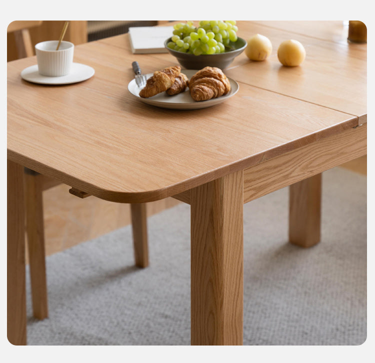 Oak Solid Wood Telescopic Folding Dining Table