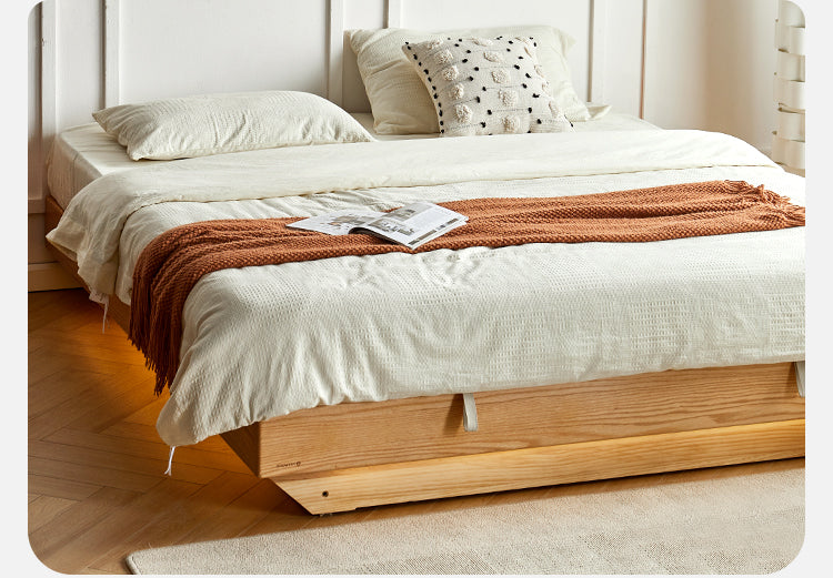 Oak solid wood platform bed, headboard-free bed suspension bed.