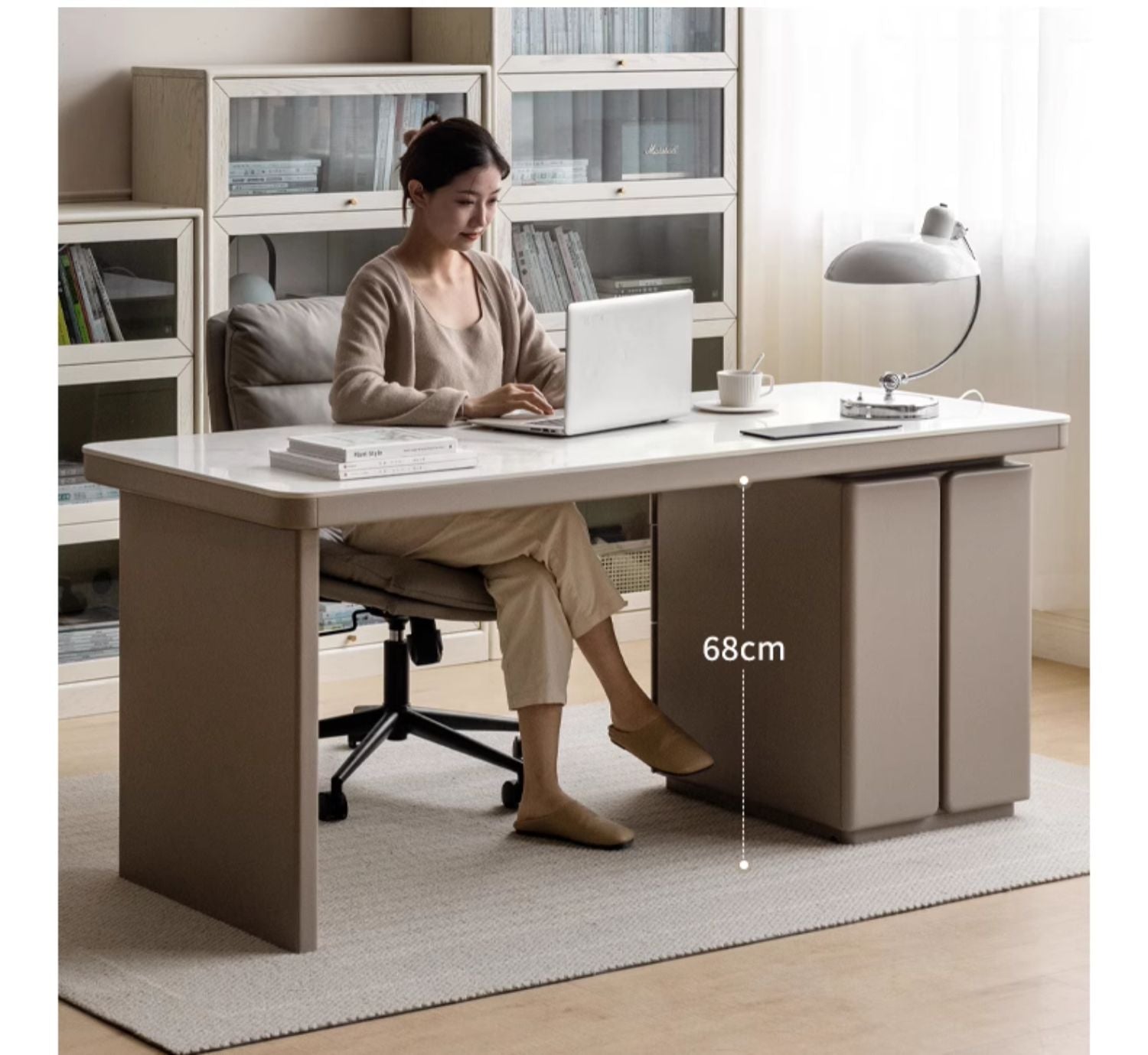 Poplar Solid wood slate desk Large table with drawers"