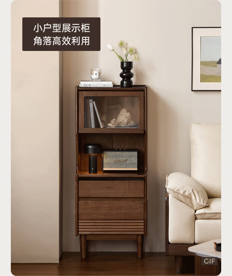 Black Walnut Solid Wood Side Cabinet with Light Luxury Finish, Sideboard