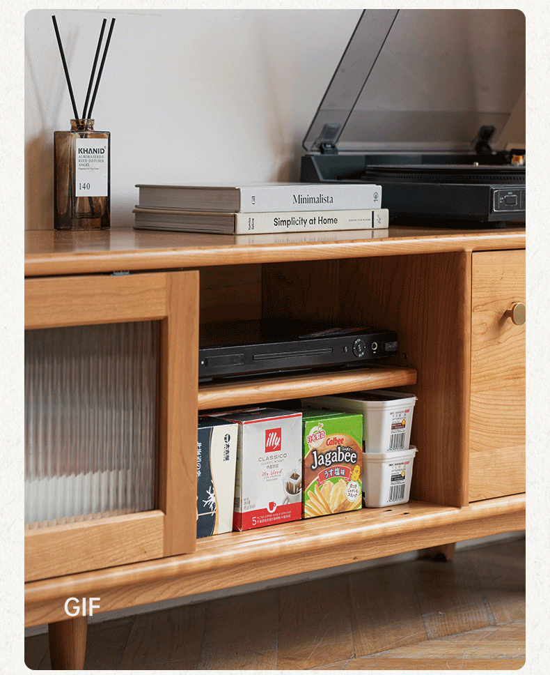 Cherry Solid Wood Modern TV Cabinet.