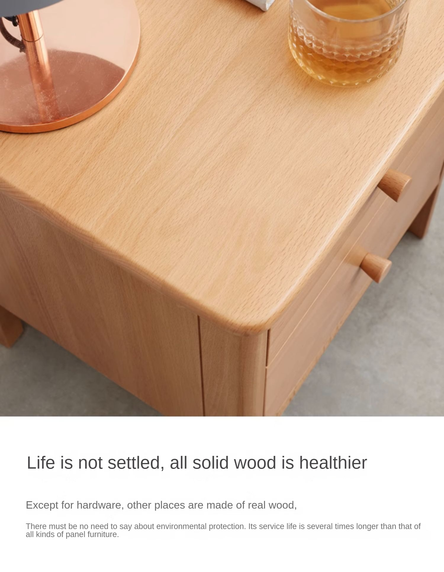 Beech Solid Wood Drawer Nightstand.