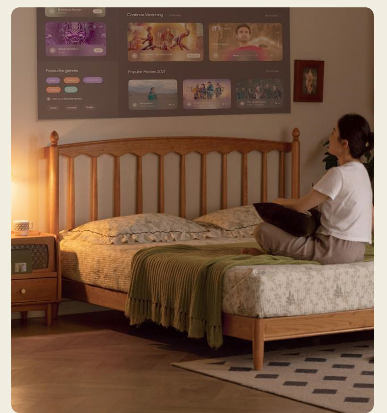 Cherry Solid Wood Soft Retro Bed