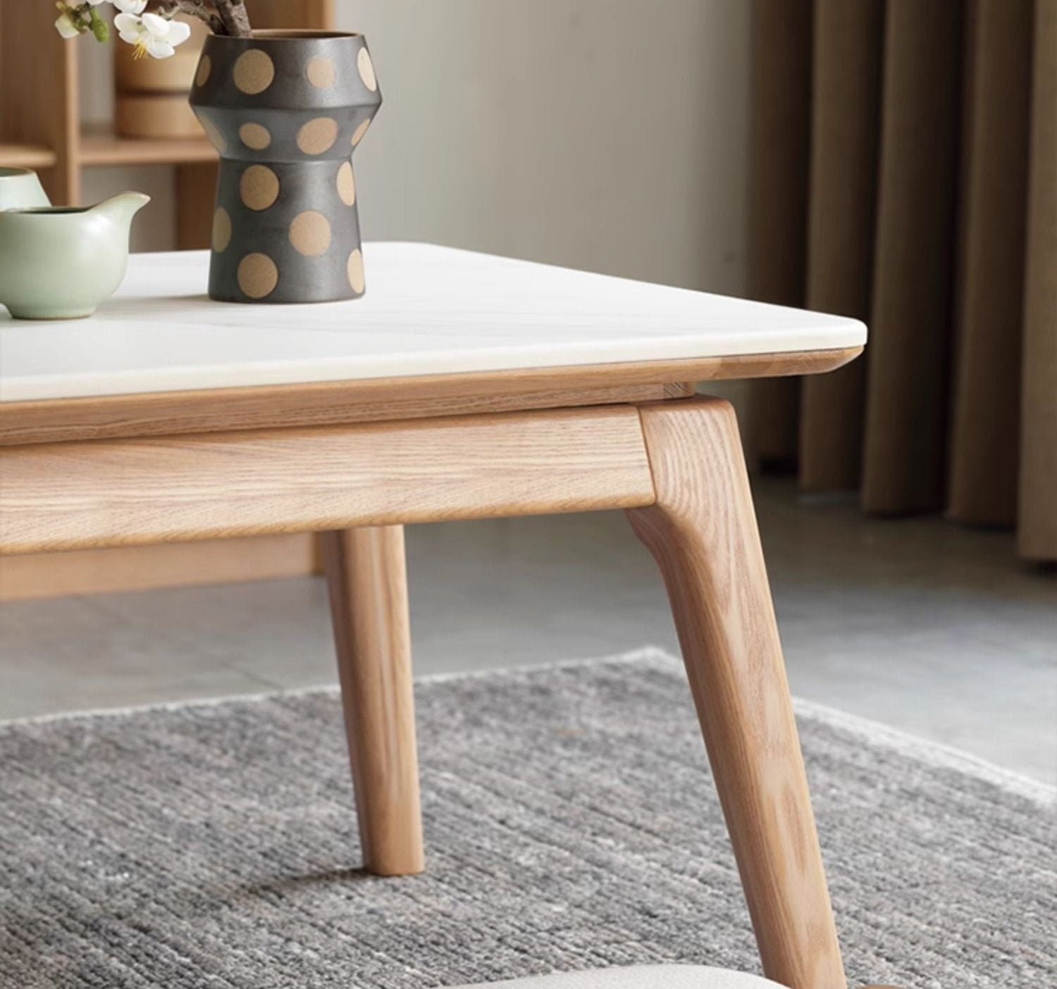 Ash Solid Wood Rock Plate Tea Table